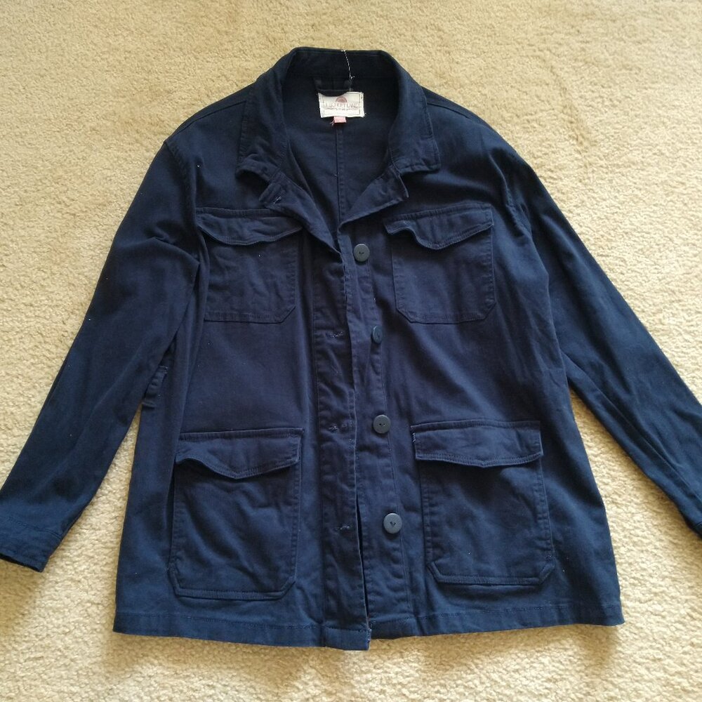 New! 1 Sunset Lane! Dark Blue Cotton Utility Jacket Women's Button Front Large